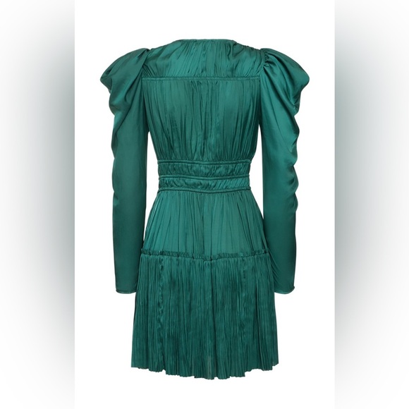 ULLA JOHNSON Lu Bow-Detailed Pleated Satin Mini Dress in Green sz US 0 NWT 590$ - Picture 7 of 14